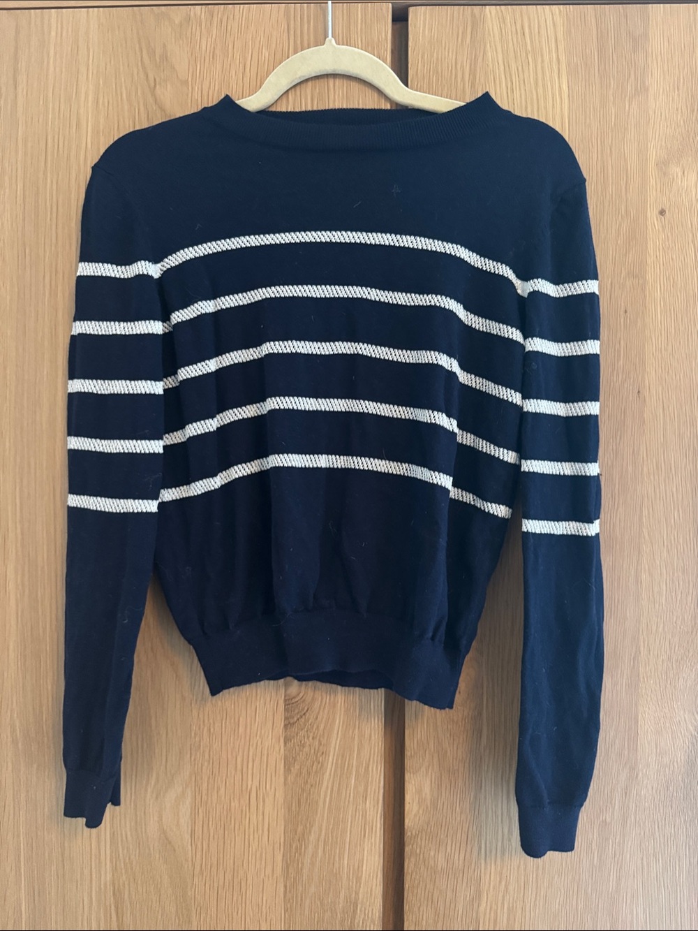 A.P.C. Navy & White Striped Crewneck Sweater